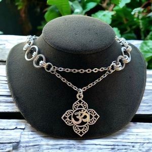 Handmade maille choker & Geometrical mandala om sign yoga zen charm necklace